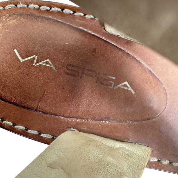 Via Spiga Leather Two Tone Strappy Wooden Heeled Open Toe Sandals Women's Size 9 - Picture 6 of 7